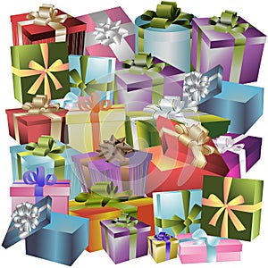 Christmas, new year holidays gift boxes, gifts with bright wrapping,