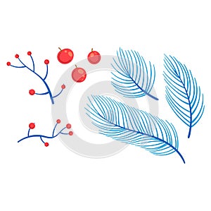 Christmas or New Year holly berry decoration icon, leaves tree. Xmas traditional Holly Berry symbol leaf vector branch