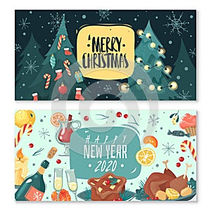 Christmas new year horizontal banners