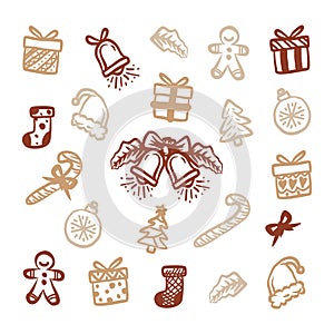 Christmas new year icon Pattern Hand Drawn set in doodle photo