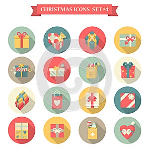 Christmas New Year icon set flat style shopping bag gift box