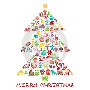 Christmas,new year icons in spurce tree shape,