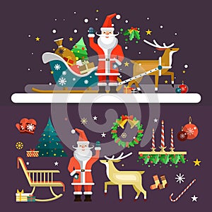 Christmas and New Year icons vector set in flat