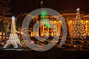 Christmas and New year illuminations on the street of historical center of Tbilisi