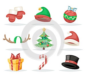 Christmas New Year Isolated Icons Set Cartoon Design Vector Illustration