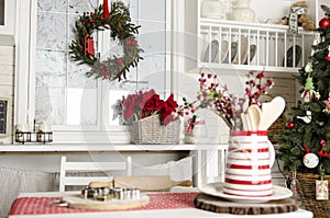 Christmas and new year kitchen with kitchen tools.