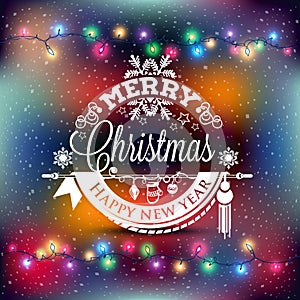 Christmas and New year label with colored lights on backgrounds