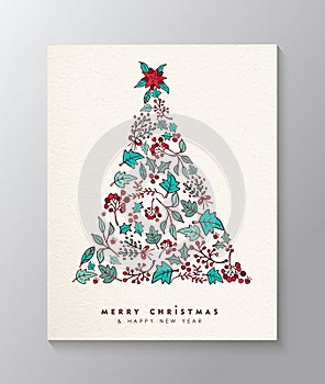 Christmas and new year leaf icon xmas tree card