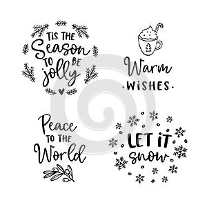 Christmas and New Year lettering set. Hand lettered quotes for greeting cards, gift tags, labels. Typography collection