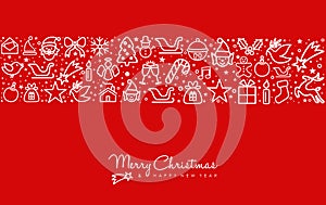 Christmas and new year line art icon greeting card