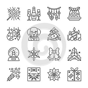 Christmas, New year line icons set, winter holidays linear symbol, outline sign, editable stroke