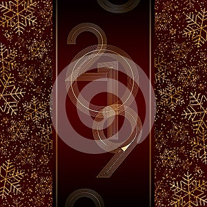 Christmas New Year 2019 luxury banner with gold snowflakes glitter Red festive banner layout card Christmas and New Year 2019