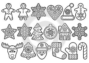 Christmas and New Year outline objects set