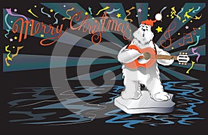Christmas and New year party card by Polar Bear at night