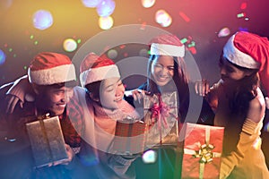 Christmas and New Year party celebration by Asian teen. Holiday and Happiness concept. Relax theme