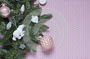 Christmas, New Year pink polka dot background frame.