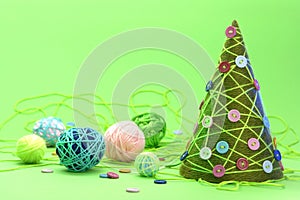 Christmas new year post card tree yarn concept