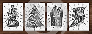 Christmas new year posters set