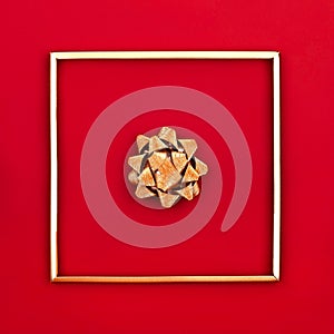 Christmas New Year red bow gold frame