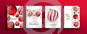 Christmas New Year red 3d bauble ball card set photo