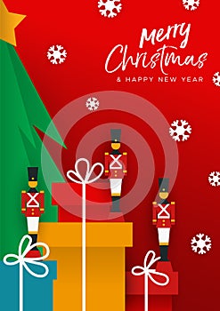 Christmas New Year red papercut toy soldier card