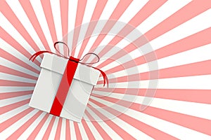 Christmas and New Year`s Day ,red white gift box isolated on striped red background