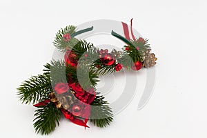 Christmas or New Year& x27;s flat lay composition of various decorative elements, sparkles,stars and Christmas toys in