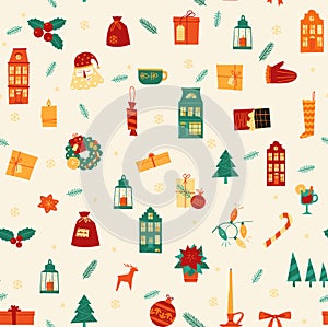 Christmas and New Year seamless pattern.