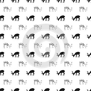 Christmas New Year seamless pattern with deer, reindeer. Holiday black background. Silver white deer. Xmas winter doodle