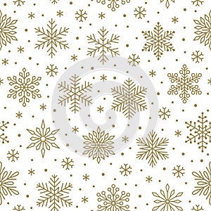 Christmas, new year seamless pattern, snowflakes line illustration. Vector icons of winter holidays, cold season