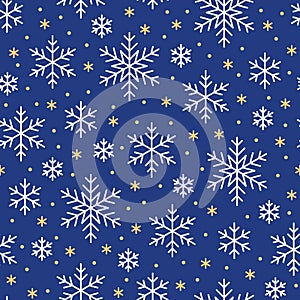 Christmas, new year seamless pattern, snowflakes line illustration. Vector icons of winter holidays, cold season snow