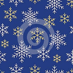 Christmas, new year seamless pattern, snowflakes line illustration. Vector icons of winter holidays, cold season snow