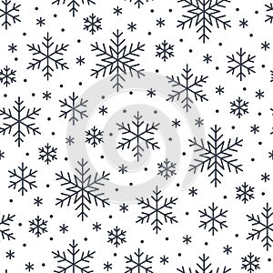 Christmas, new year seamless pattern, snowflakes line illustration. Vector icons of winter holidays, cold season snow