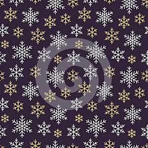 Christmas, new year seamless pattern, snowflakes line illustration. Vector icons of winter holidays, cold season snow