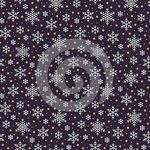 Christmas, new year seamless pattern, snowflakes line illustration. Vector icons of winter holidays, cold season snow