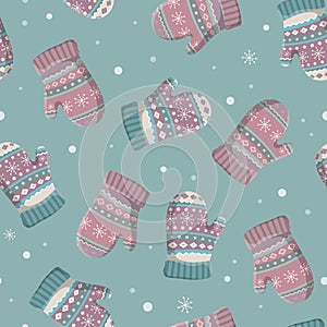 Christmas and New Year seamless pattern with winter gloves and mittens.