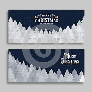 Christmas New Year snow pine tree forest card set