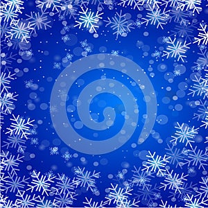 Christmas New Year snowflakes snow whirlwind, winter. Blue background