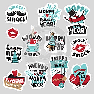 Christmas and New Year social media stickers set