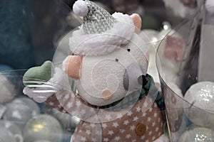 Christmas and new year. Soft Christmas toy, Teddy bear.