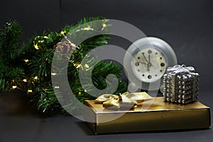 Christmas and New Year symbols on a black background