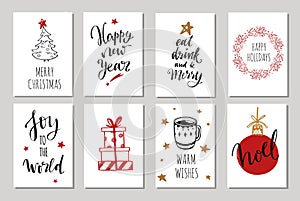 Christmas and New Year tags and labels vector collection. Merry Christmas handwritten Lettering and Calligraphy