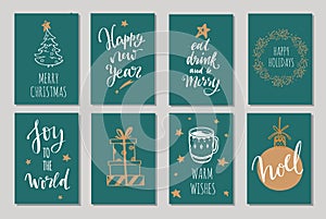 Christmas and New Year tags and labels vector collection. Merry Christmas handwritten Lettering and Calligraphy