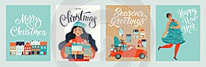 Christmas and New Year Template Set for Greeting Scrapbooking, Congratulations, Invitations, Tags, Stickers, Postcards