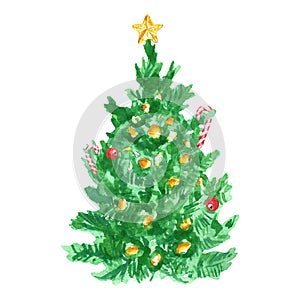 Christmas and New Year tree with christmas tree topper star and candy canes decoration