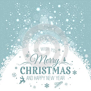 Christmas and New Year typographical on holidays background with snowflakes, light, stars. Vector Illustration