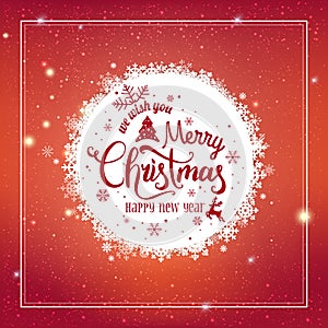Christmas And New Year Typographical on shiny Xmas background with snowflakes, light, stars. Vector Illustration.