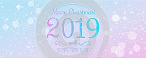 Christmas and New Year Typographical on snowy Xmas background with snowflakes, light, stars.