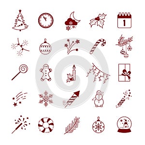 Christmas and New Year vector icons set