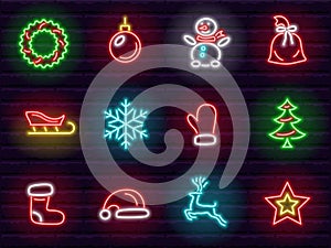 christmas and new year web neon signs collection